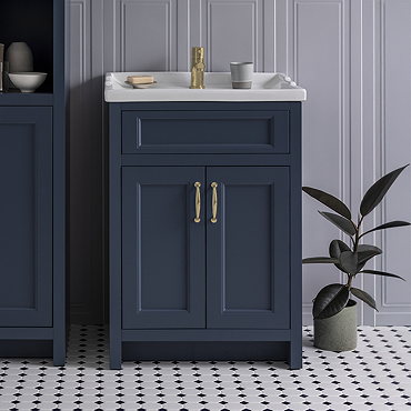 Chatsworth Traditional Blue Vanity 620mm Wide with Brushed Brass Handles