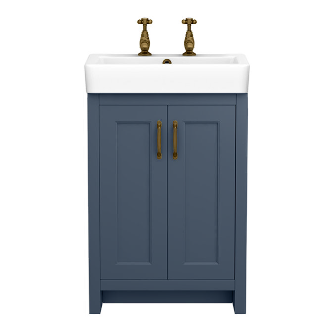 Chatsworth Traditional Blue Vanity Unit - 2 Tap Hole, 560mm Wide, Antique Brass Handles