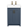 Chatsworth Traditional Blue Vanity Unit - 2 Tap Hole, 560mm Wide, Antique Brass Handles