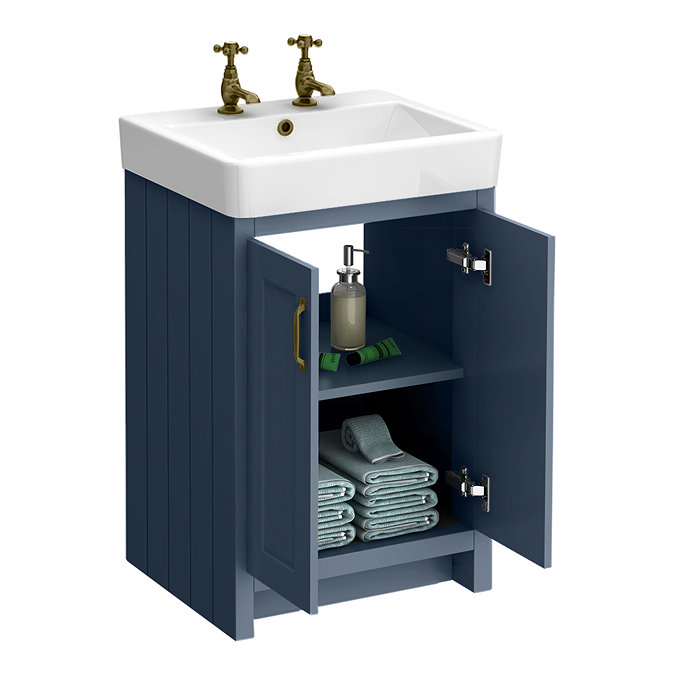 Chatsworth Traditional Blue Vanity Unit - 2 Tap Hole, 560mm Wide, Antique Brass Handles