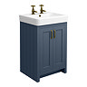 Chatsworth Traditional Blue Vanity Unit - 2 Tap Hole, 560mm Wide, Antique Brass Handles