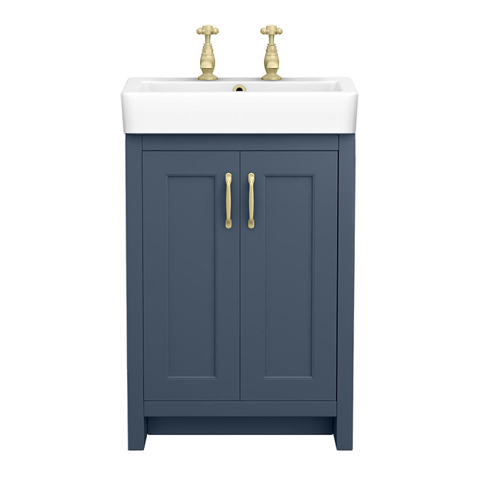 Chatsworth Traditional Blue Vanity Unit - 2 Tap Hole, 560mm Wide, Brushed Brass Handles