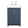 Chatsworth Traditional Blue Vanity Unit - 2 Tap Hole, 560mm Wide, Brushed Brass Handles