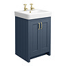 Chatsworth Traditional Blue Vanity Unit - 2 Tap Hole, 560mm Wide, Brushed Brass Handles