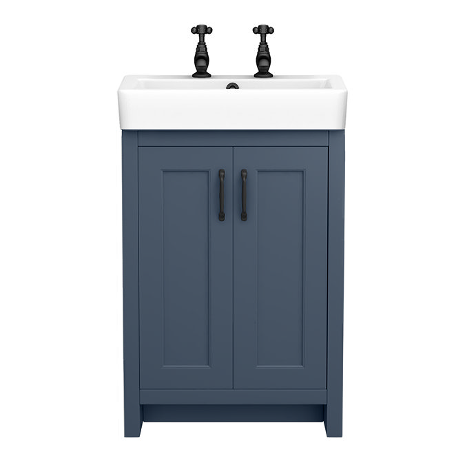 Chatsworth Traditional Blue Vanity Unit - 2 Tap Hole, 560mm Wide, Matt Black Handles