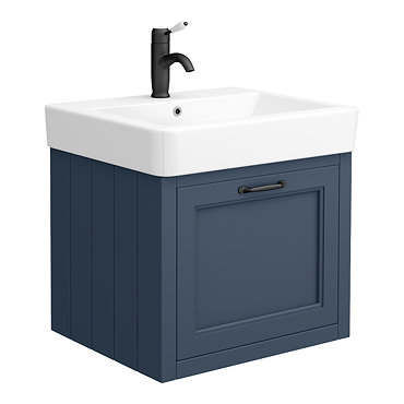 Chatsworth Traditional Blue Wall Hung Vanity - 560mm Wide with Matt Black Handle  Profile Large Imag