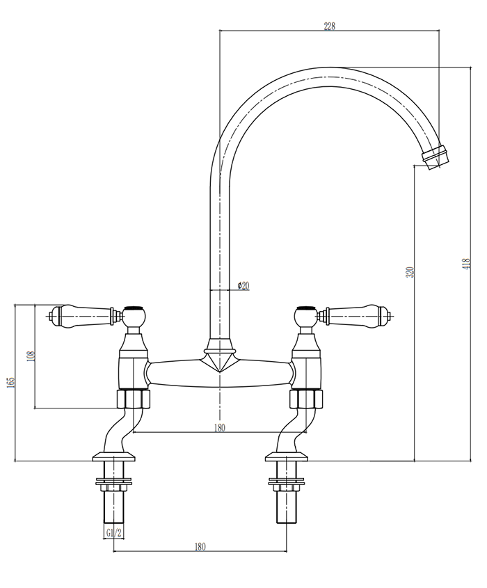 Chatsworth Traditional Bridge Lever Kitchen Sink Mixer - Copper