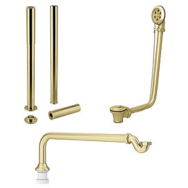 Chatsworth Traditional Brushed Brass Roll Top Bath Plumbing Pack – Adjustable Shrouds, Waste & Trap