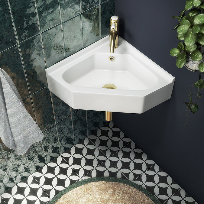 Chatsworth Traditional Corner Cloakroom Basin 1TH - Gloss White Large Image