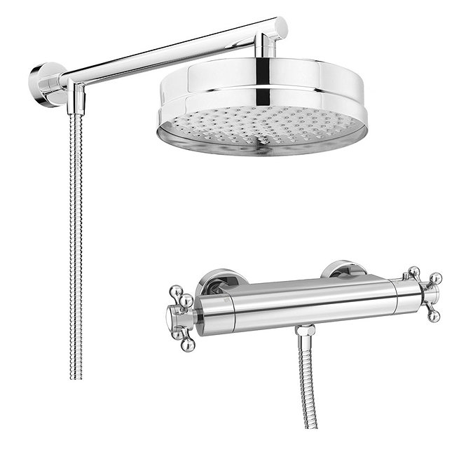 Chatsworth Traditional Crosshead Shower Bar Valve + 200mm Overhead Shower Large Image