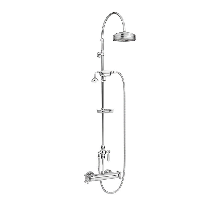 Chatsworth Traditional Crosshead Top Outlet Thermostatic Bar Shower Valve with Arching Rigid Riser Kit - Chrome