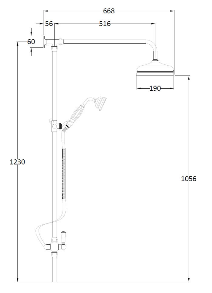 Chatsworth Traditional Crosshead Top Outlet Thermostatic Bar Shower Valve incl. Rigid Riser Kit