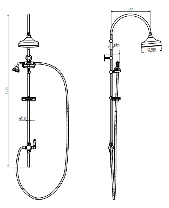 Chatsworth Traditional Thermostatic Bar Shower Valve & Arching Riser Kit - Chrome
