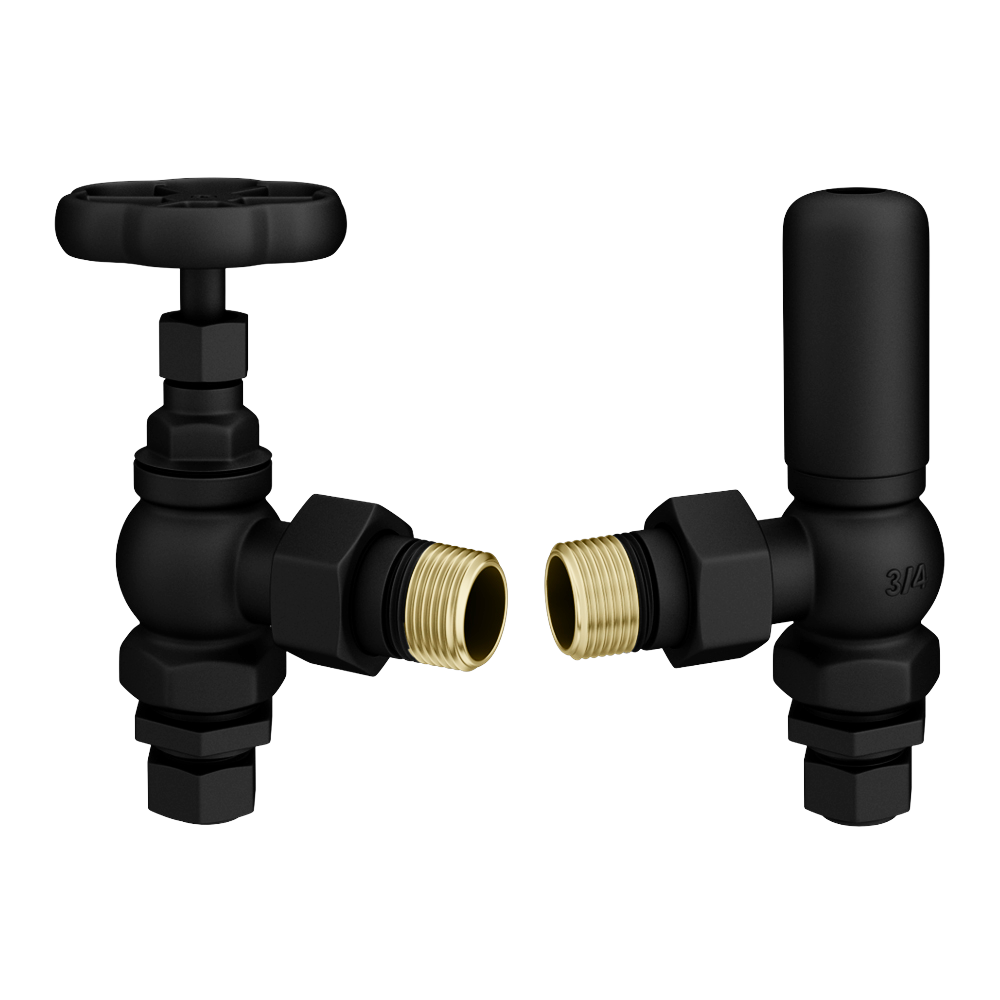 Chatsworth Traditional Daisy Wheel Angled Radiator Valves Matt Black