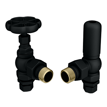 Chatsworth Traditional Daisy Wheel Angled Radiator Valves Matt Black