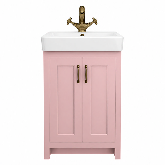 Chatsworth Traditional Dusky Pink Vanity - 560mm Wide with Antique Brass Handles