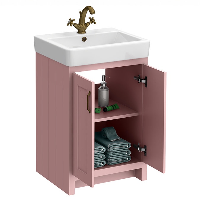 Chatsworth Traditional Dusky Pink Vanity - 560mm Wide with Antique Brass Handles