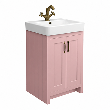 Chatsworth Traditional Dusky Pink Vanity - 560mm Wide with Antique Brass Handles