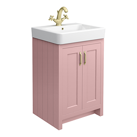 Chatsworth Traditional Dusky Pink Vanity - 560mm Wide with Brushed Brass Handles