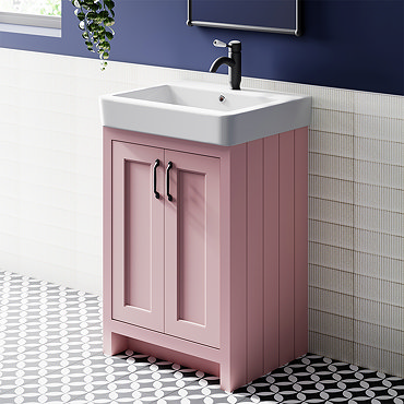 Chatsworth Traditional Dusky Pink Vanity - 560mm Wide with Matt Black Handles  Profile Large Image