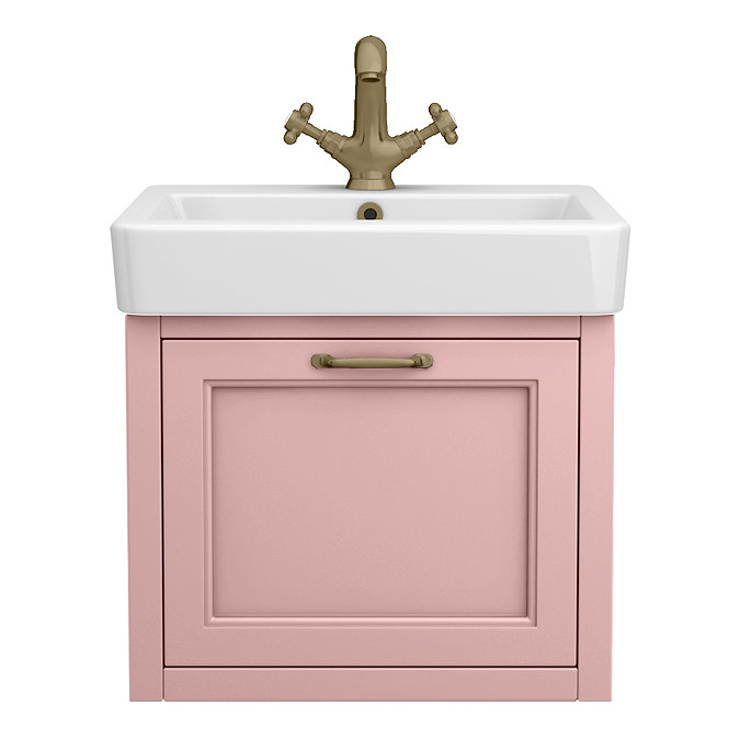 Chatsworth Traditional Dusky Pink Wall Hung Vanity - 560mm Wide with Antique Brass Handle