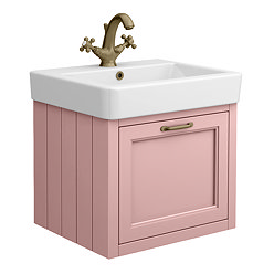 Chatsworth Traditional Dusky Pink Wall Hung Vanity - 560mm Wide with Antique Brass Handle