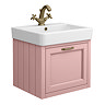 Chatsworth Traditional Dusky Pink Wall Hung Vanity - 560mm Wide with Antique Brass Handle