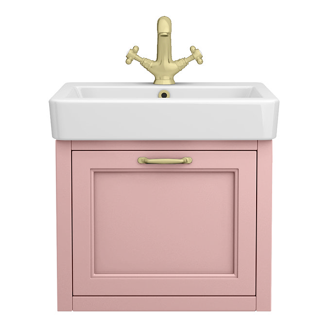 Chatsworth Traditional Dusky Pink Wall Hung Vanity - 560mm Wide with Brushed Brass Handle