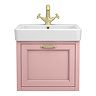 Chatsworth Traditional Dusky Pink Wall Hung Vanity - 560mm Wide with Brushed Brass Handle