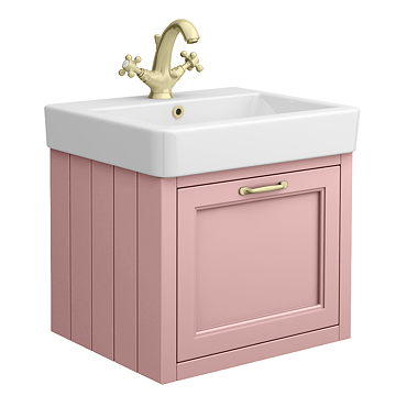 Chatsworth Traditional Dusky Pink Wall Hung Vanity - 560mm Wide with Brushed Brass Handle