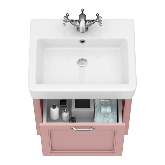 Chatsworth Traditional Dusky Pink Wall Hung Vanity - 560mm Wide with Chrome Handle