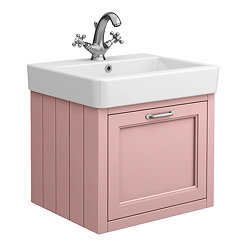Chatsworth Traditional Dusky Pink Wall Hung Vanity - 560mm Wide with Chrome Handle