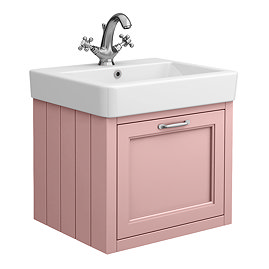Chatsworth Traditional Dusky Pink Wall Hung Vanity - 560mm Wide with Chrome Handle