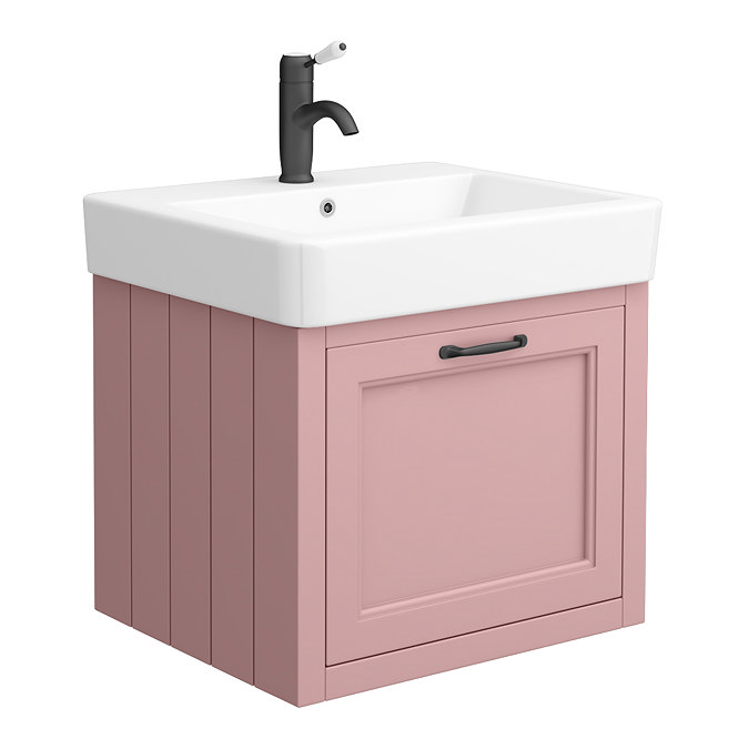 Chatsworth Traditional Dusky Pink Wall Hung Vanity - 560mm Wide with Matt Black Handle  Feature Large Image