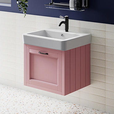 Chatsworth Traditional Dusky Pink Wall Hung Vanity - 560mm Wide with Matt Black Handle  Profile Larg