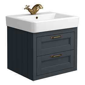 Chatsworth Traditional Graphite 560mm 2 Drawer Wall Hung Vanity with Antique Brass Handles