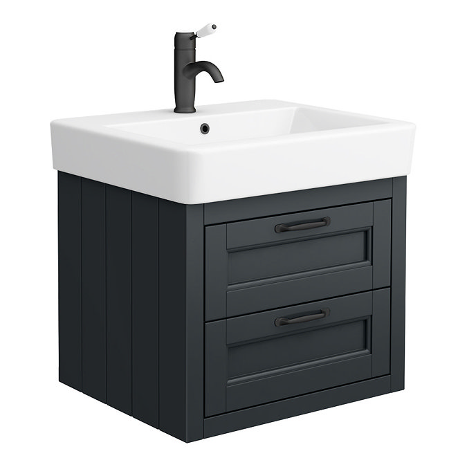 Chatsworth Traditional Graphite 560mm 2 Drawer Wall Hung Vanity with Matt Black Handles