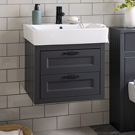 Chatsworth Traditional Graphite 560mm 2 Drawer Wall Hung Vanity with Matt Black Handles