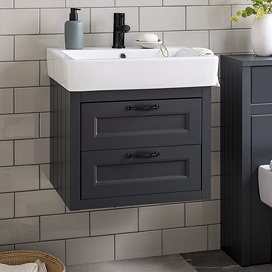Chatsworth Traditional Graphite 560mm 2 Drawer Wall Hung Vanity with Matt Black Handles