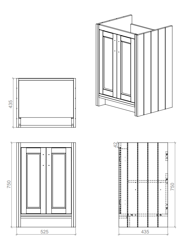 Chatsworth Traditional Graphite Cupboard Unit 300mm Wide x 435mm Deep with Polished Chrome Handles