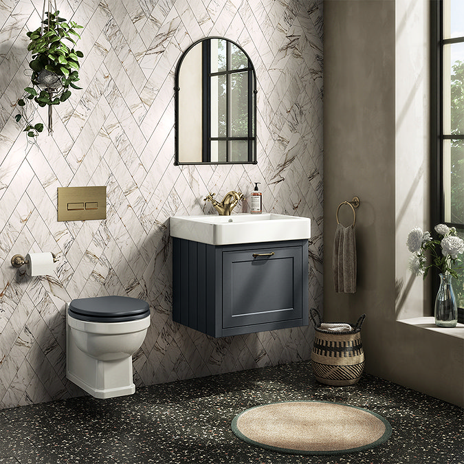 Chatsworth Traditional Graphite 560mm Wall Hung Vanity with Antique Brass Handle