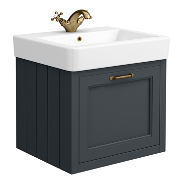 Chatsworth Traditional Graphite 560mm Wall Hung Vanity with Antique Brass Handle