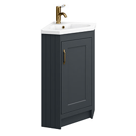 Chatsworth Traditional Graphite Corner Vanity Unit with Antique Brass Handle