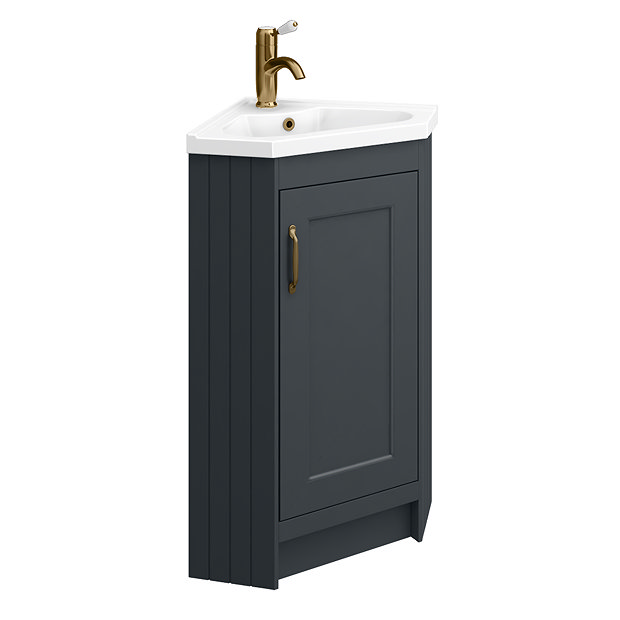 Chatsworth Traditional Graphite Corner Vanity Unit with Antique Brass