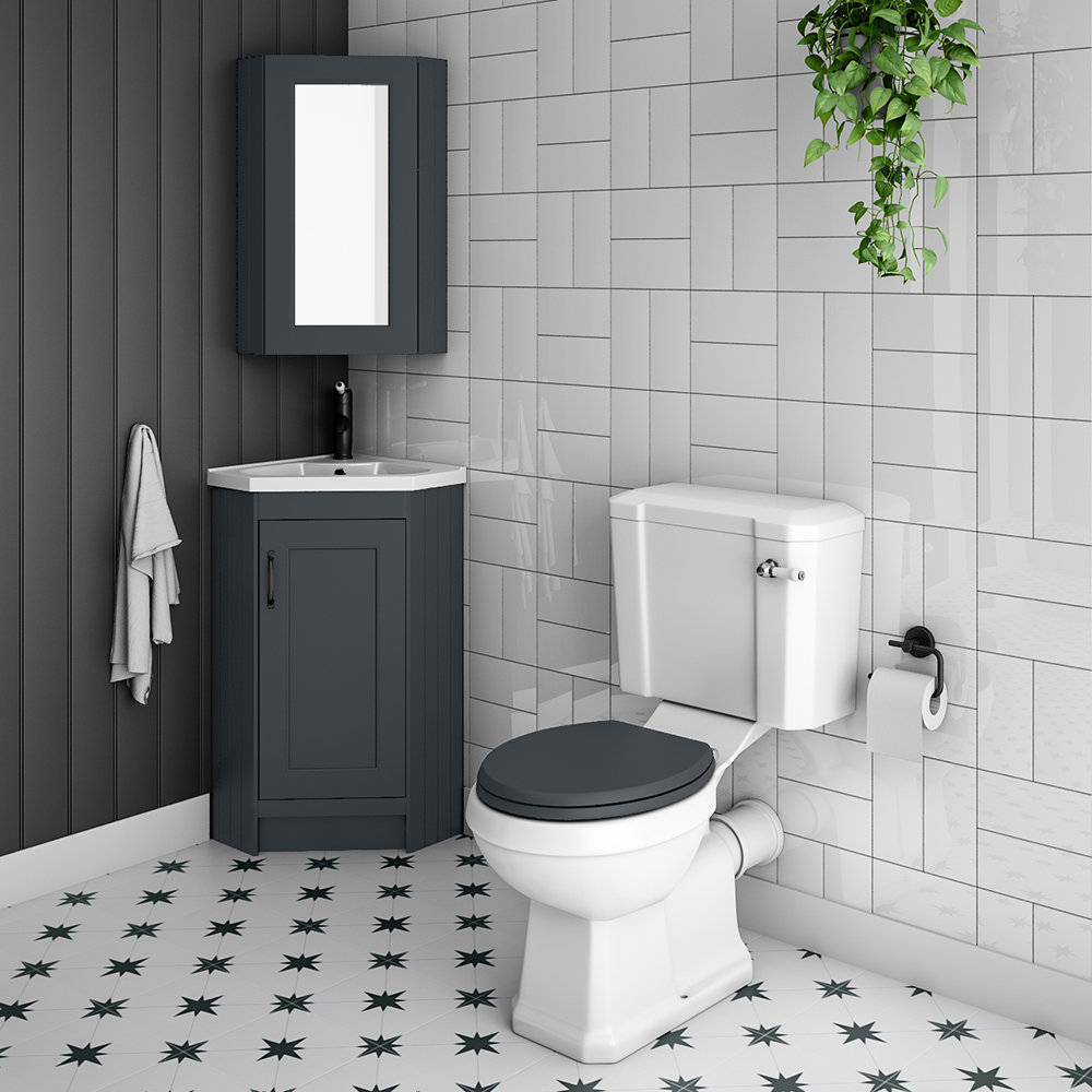 Black corner online bathroom cabinet