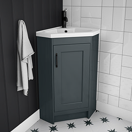 Chatsworth Traditional Graphite Corner Vanity Unit with Matt Black Handle Large Image