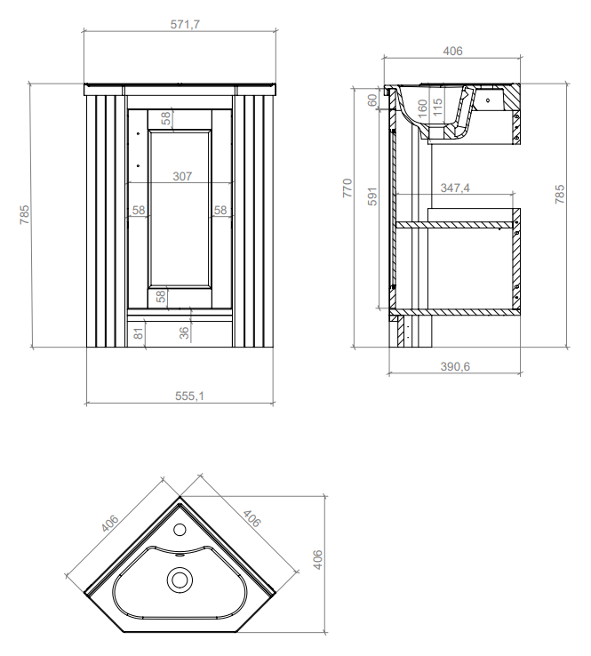 Chatsworth Traditional Graphite Corner Vanity Unit