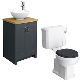 Chatsworth Traditional Graphite Countertop Vanity Unit + Close Coupled Toilet Package