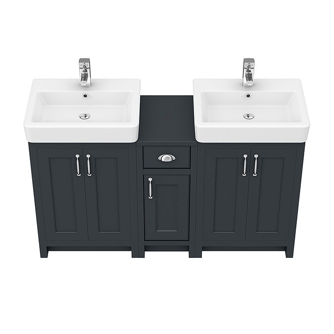 Chatsworth Traditional Graphite Double Basin Vanity + Cupboard Combination Unit  Feature Large Image