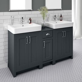 Chatsworth Traditional Graphite Double Basin Vanity + Cupboard Combination Unit